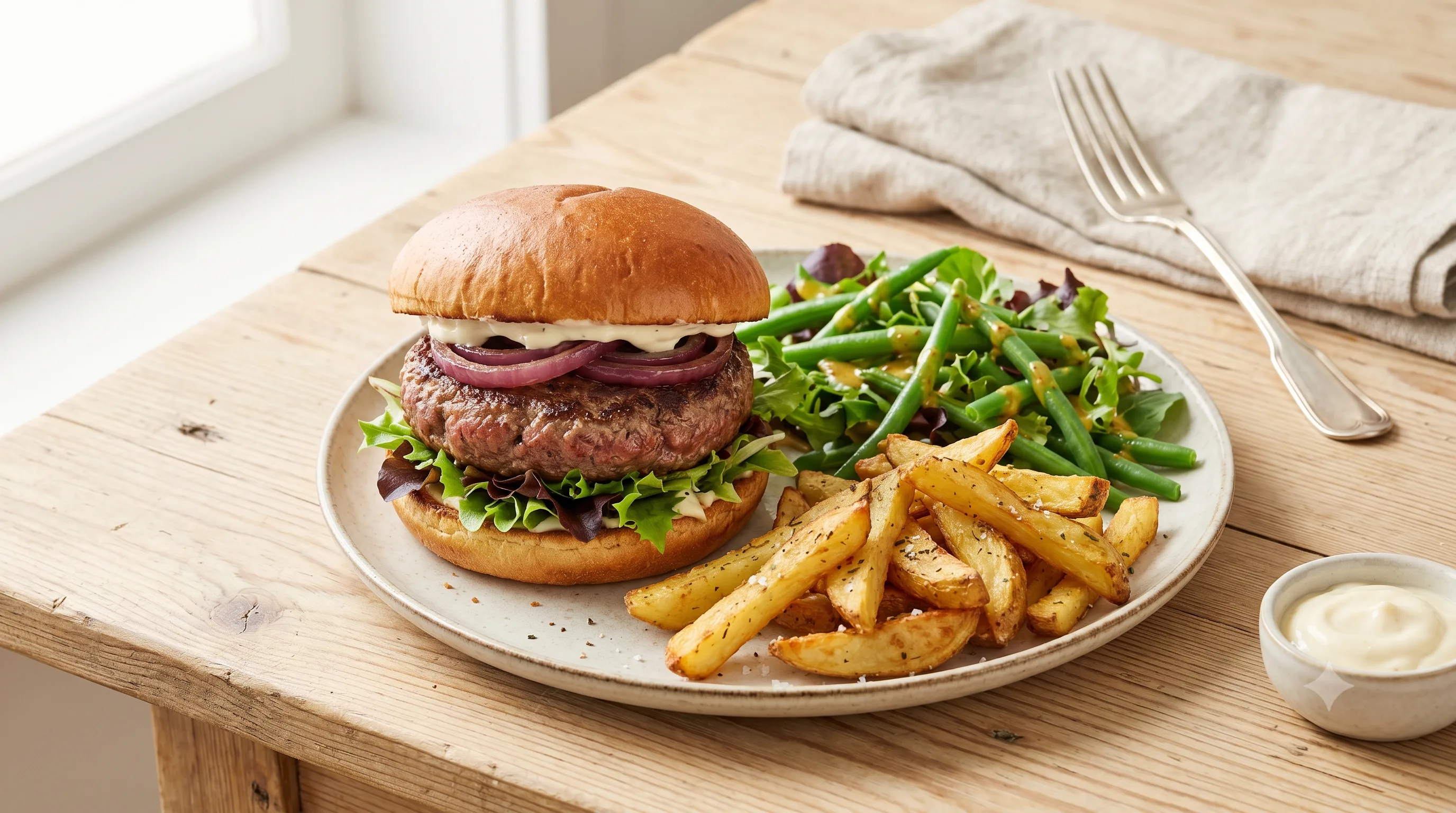 Hamburger met Zelfgemaakte Frietjes en Aioli
