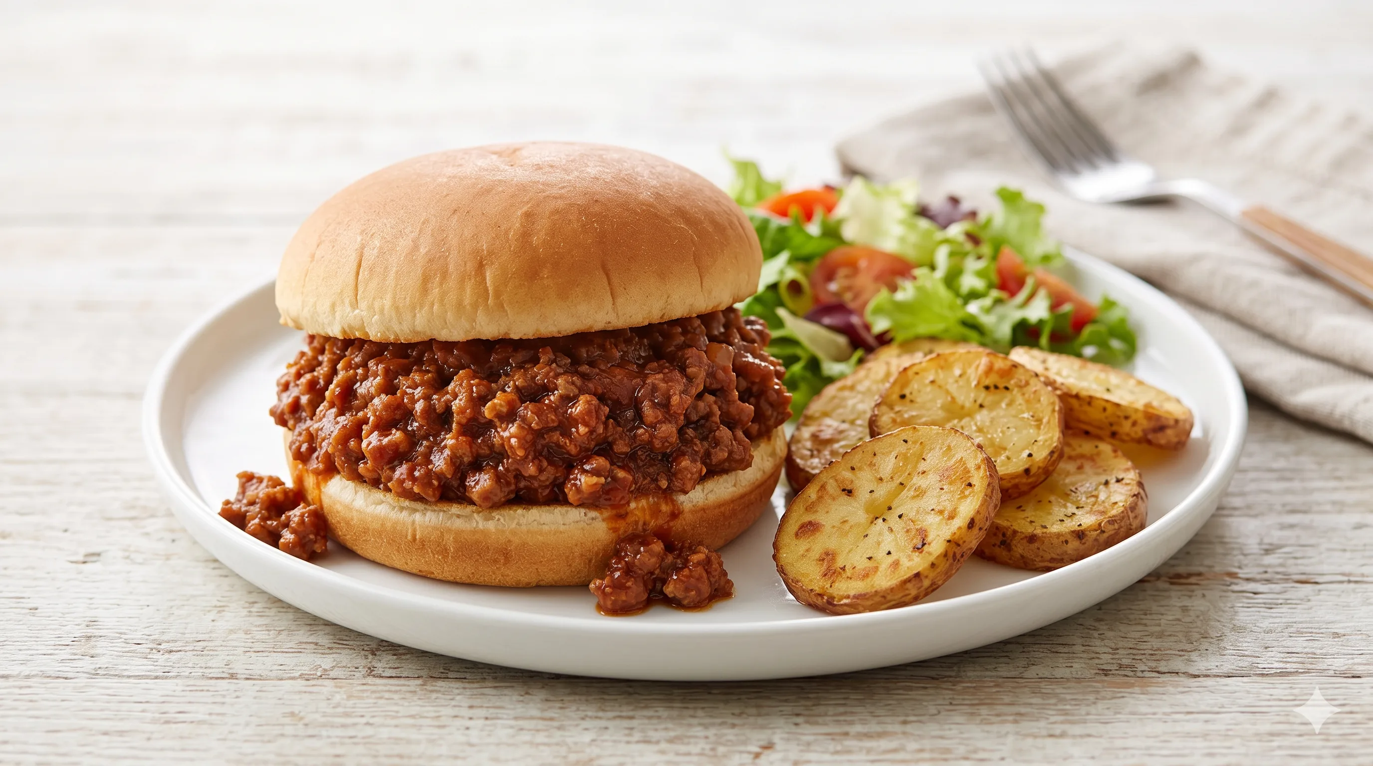 Sloppy Joe Hamburger met Geroosterde Aardappelschijfjes