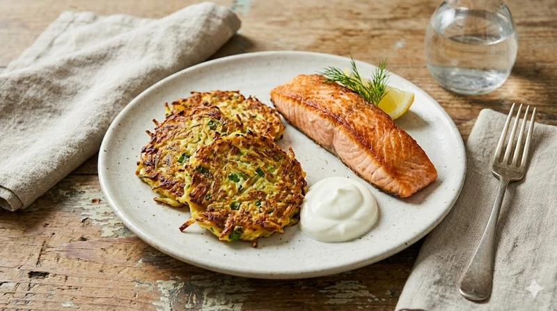 Courgette Fritters met Zalmfilet