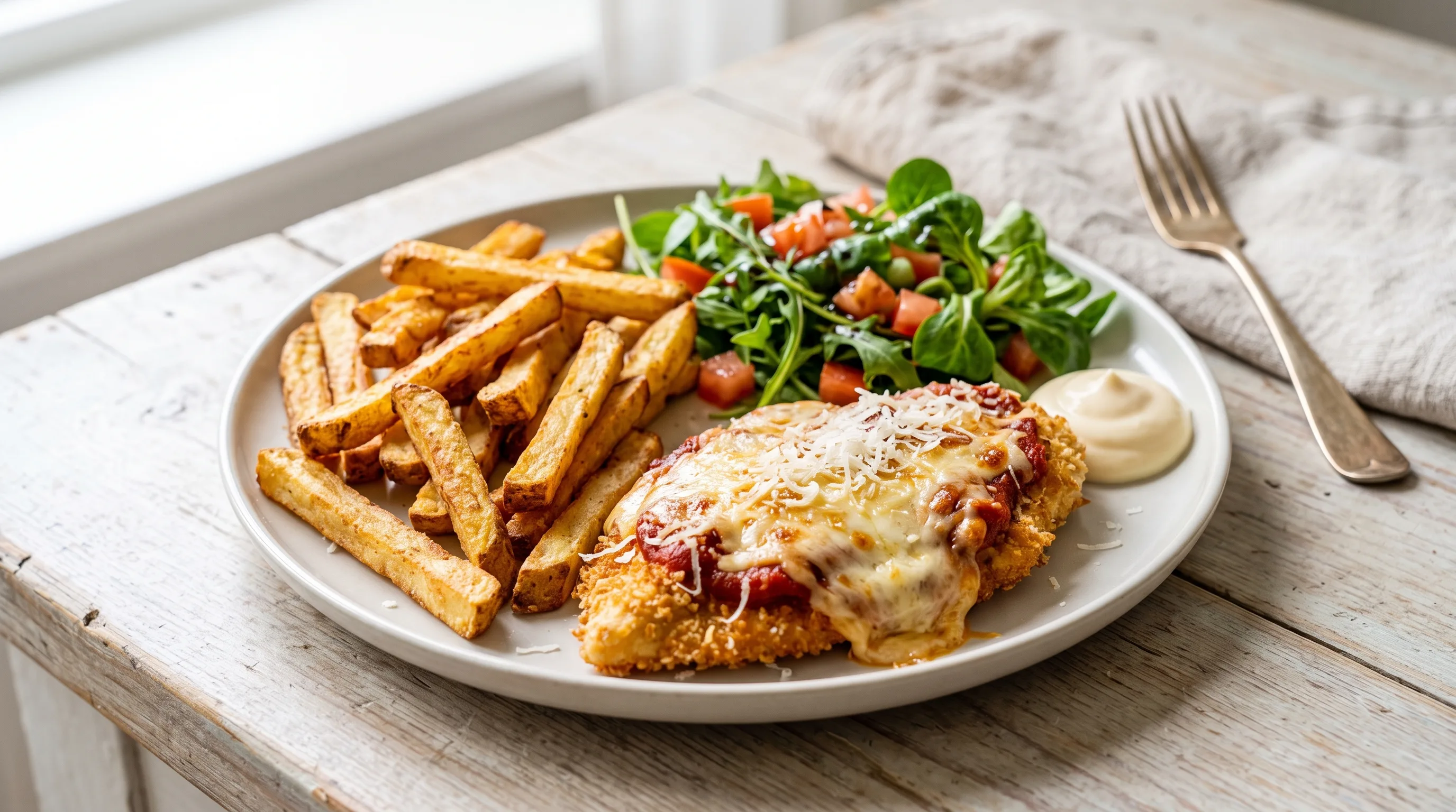 Kipfilet Parmigiana met Zelfgemaakte Frietjes
