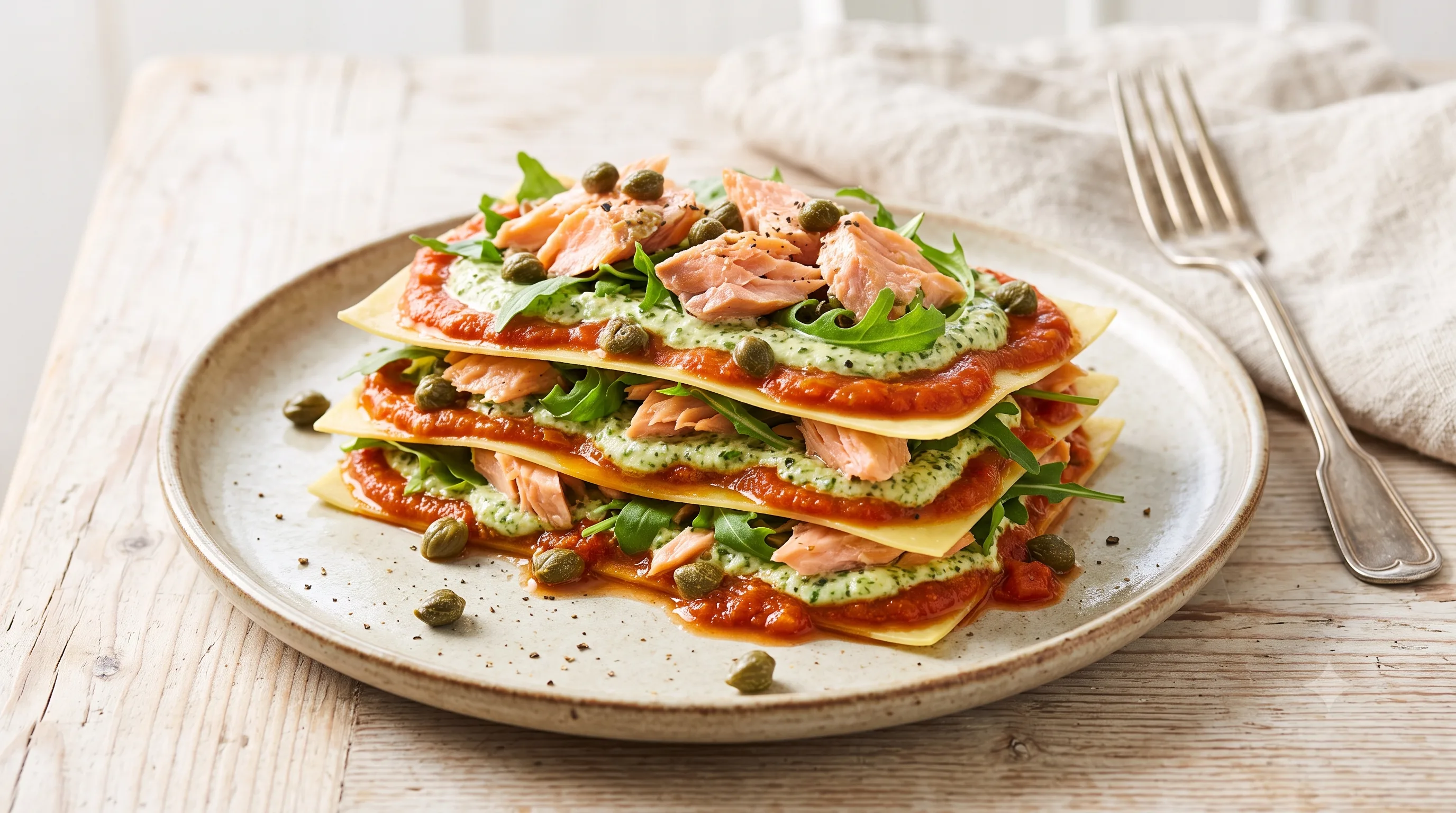 Open Lasagne met Warmgerookte Zalm en Pestosaus
