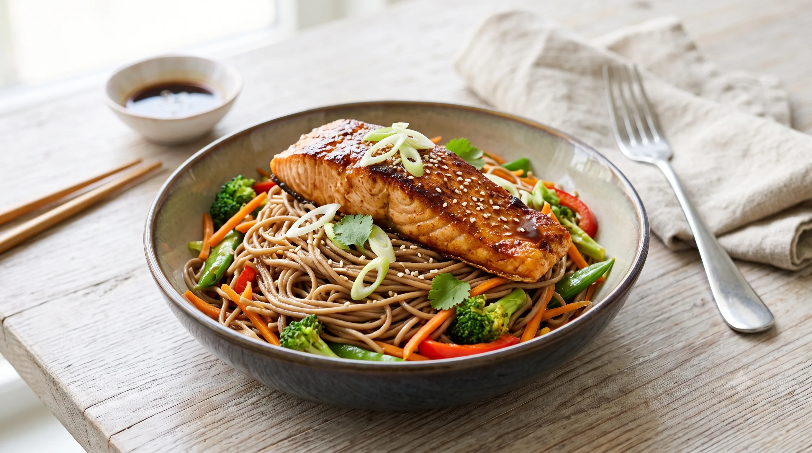 Zalm teriyaki met verse soba