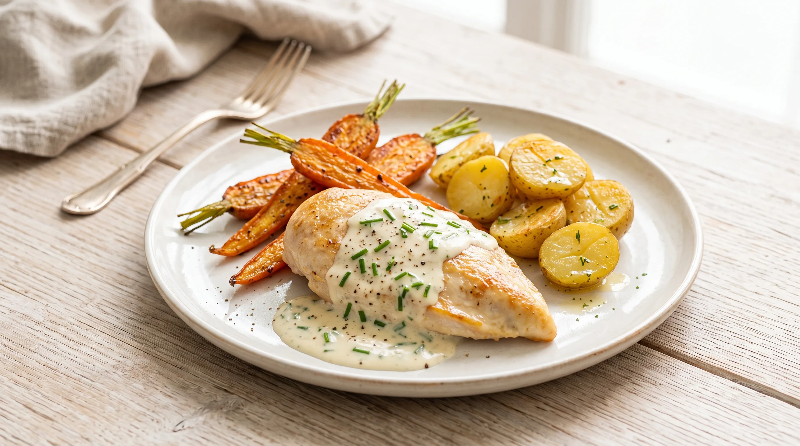 Kipfilet met Bieslookroomsaus