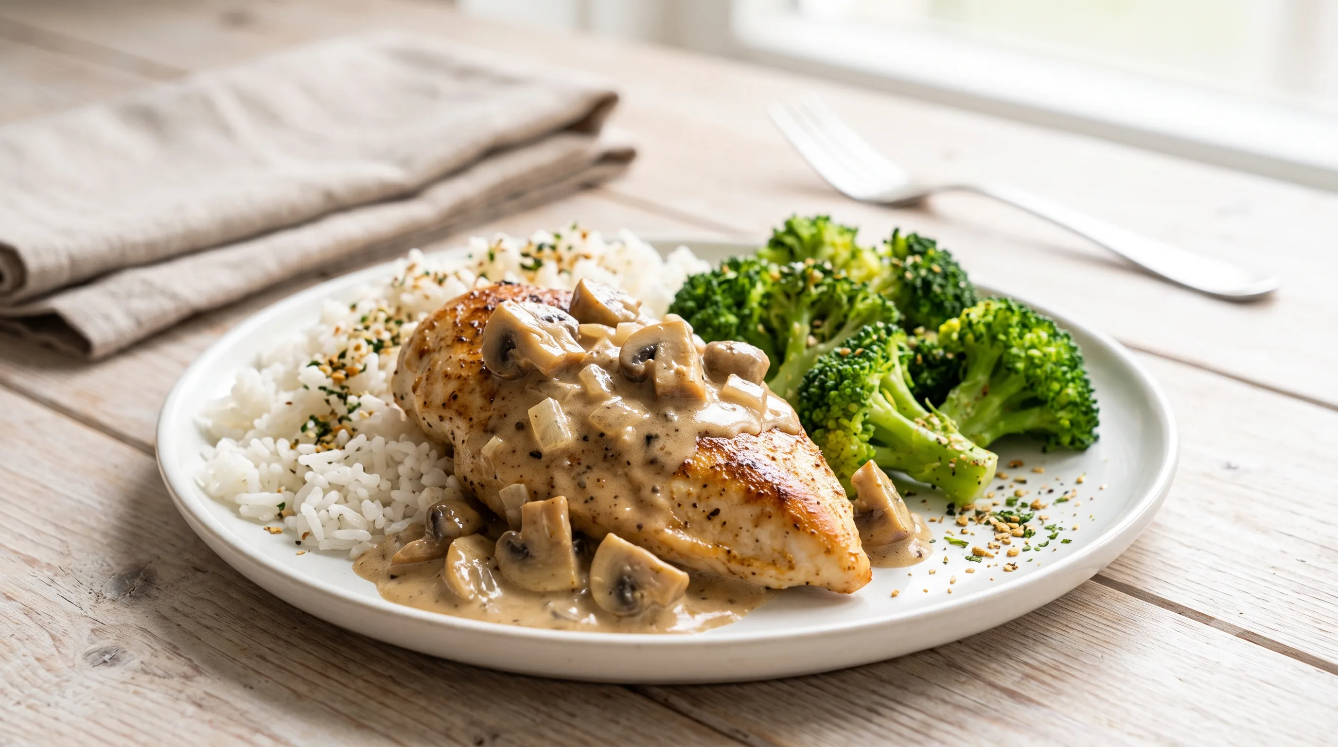 Gekruide Kipfilet met Champignonroomsaus